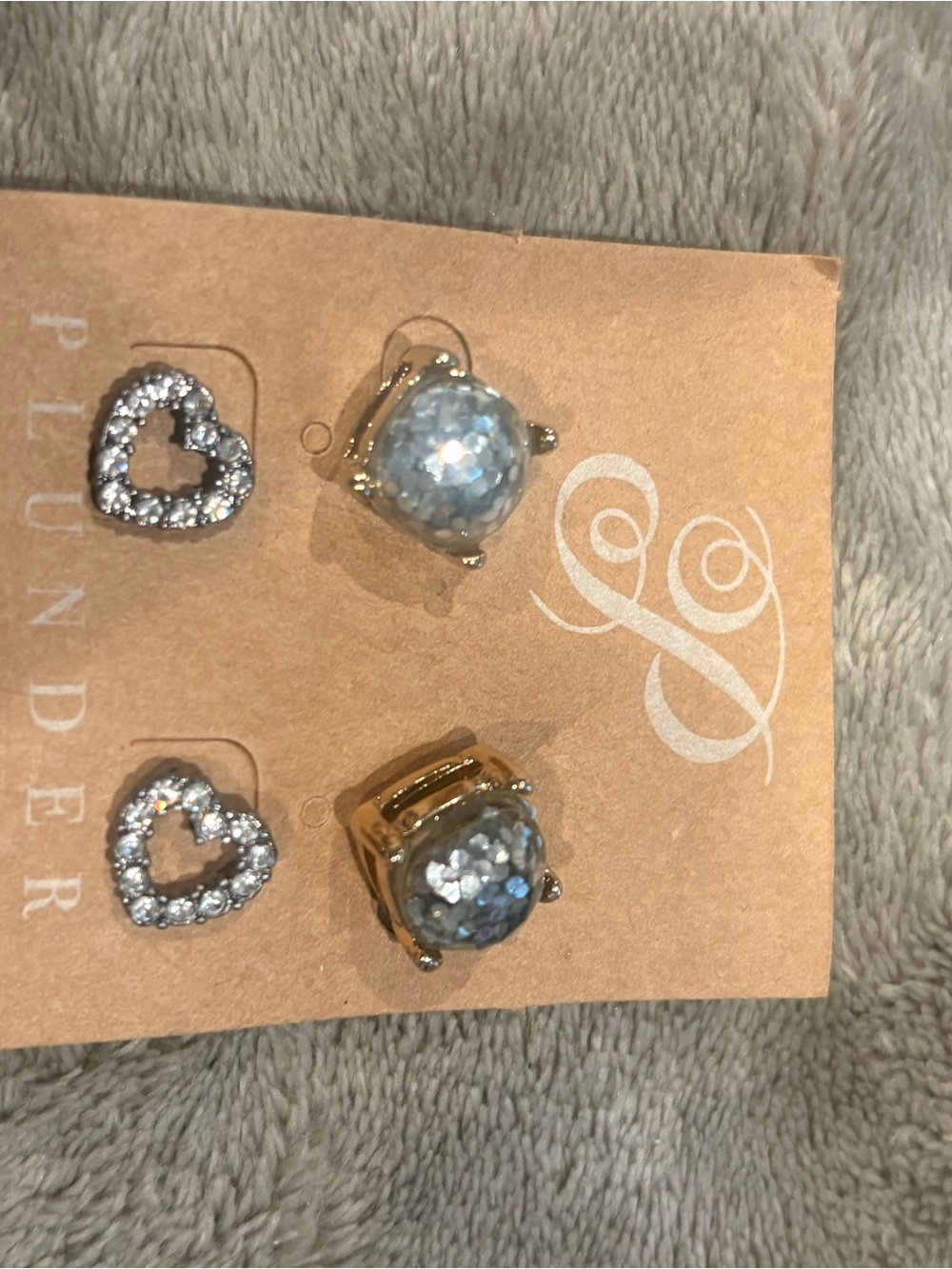 Plunder Gold-Tone Blue Sequin & Rhinestone Heart Earrings AND Rhinestone Hoops